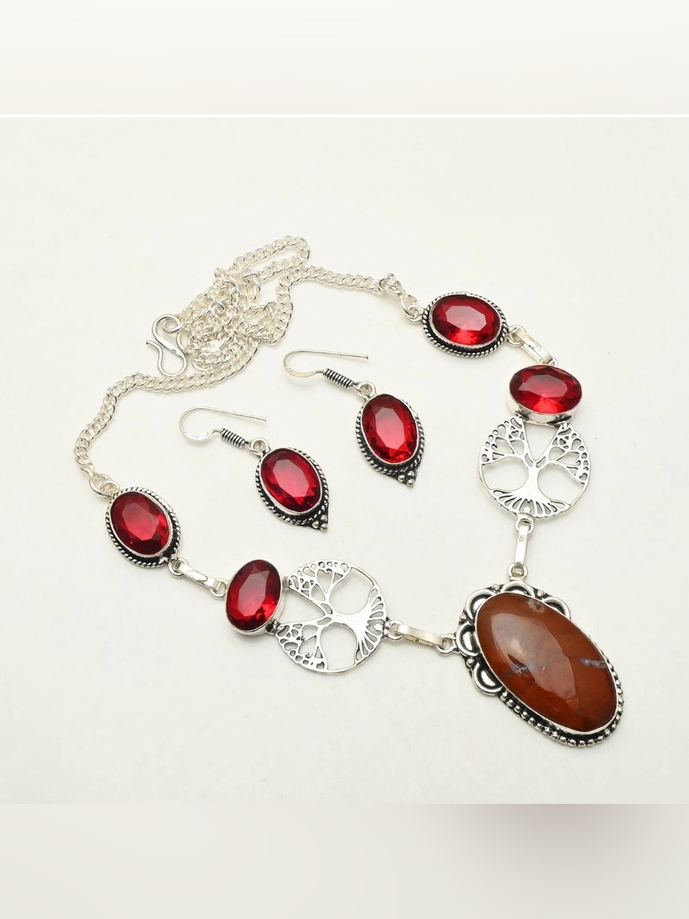 Red Jasper & Garnet Artisan Handcrafted Gemstone Necklace & Earring set.